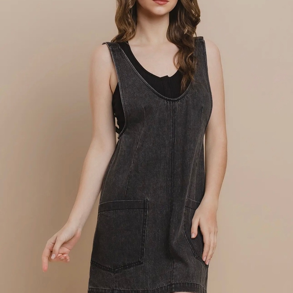 Sleeveless Black Denim Dress